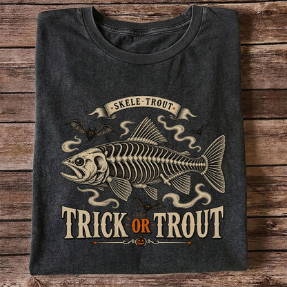 Skele-Trout Trick or Trout Halloween Fishing T-Shirt