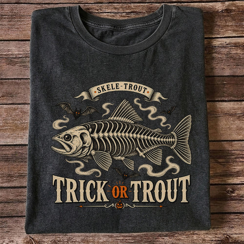 Skele-Trout Trick or Trout Halloween Fishing T-Shirt