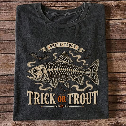 Skele-Trout Trick or Trout Halloween Fishing T-Shirt