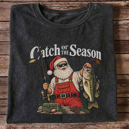 Catch of the Season Santa Bass Fishing Christmas T-Shirt