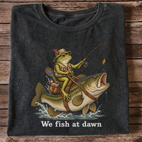 We Fish at Dawn Frog Riding Largemouth Bass Funny Fishing T-Shirt