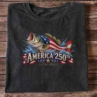 America 250th 1776–2026 American Flag Bass Fishing T-Shirt