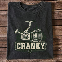 Cranky Vintage Spinning Reel Fishing Graphic T-Shirt