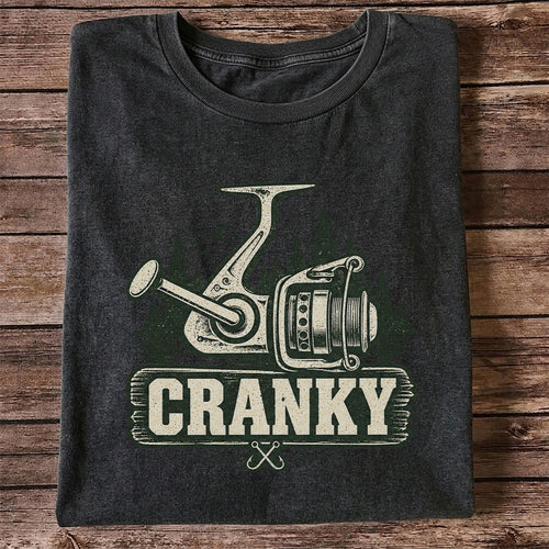 Cranky Vintage Spinning Reel Fishing Graphic T-Shirt