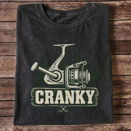 Cranky Vintage Spinning Reel Fishing Graphic T-Shirt