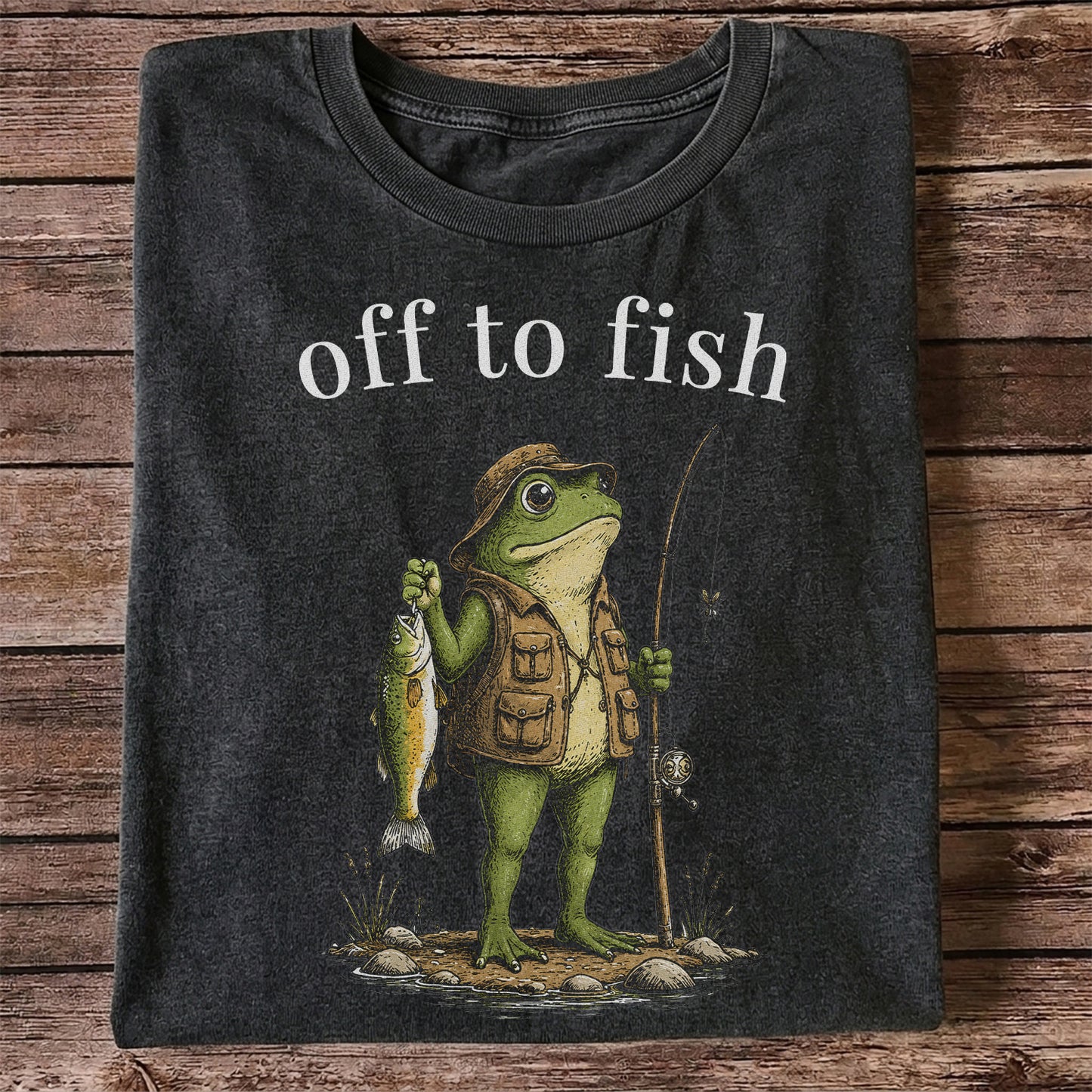 Off To Fish T-Shirt Funny Frog Fishing Shirt Vintage Angler Tee