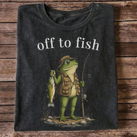 Off To Fish T-Shirt Funny Frog Fishing Shirt Vintage Angler Tee
