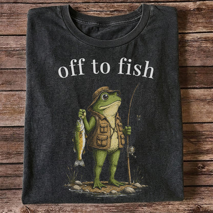 Off To Fish T-Shirt Funny Frog Fishing Shirt Vintage Angler Tee