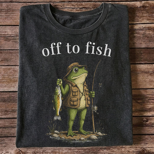 Off To Fish T-Shirt Funny Frog Fishing Shirt Vintage Angler Tee