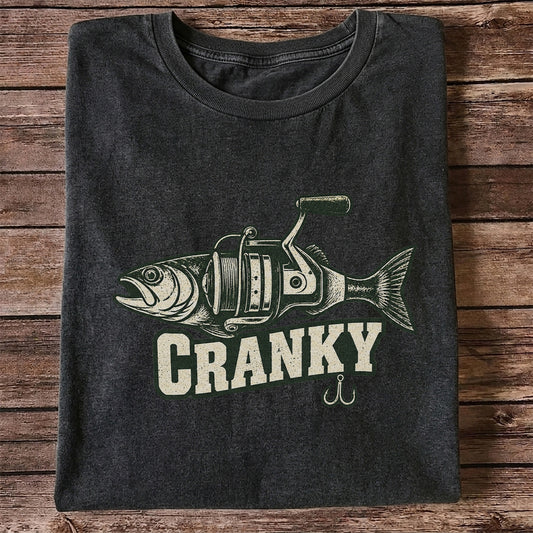 Cranky Fish and Spinning Reel Fishing Graphic T-Shirt