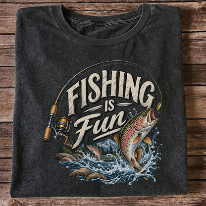Fishing Is Fun Rainbow Trout and Mountain Graphic T-Shirt