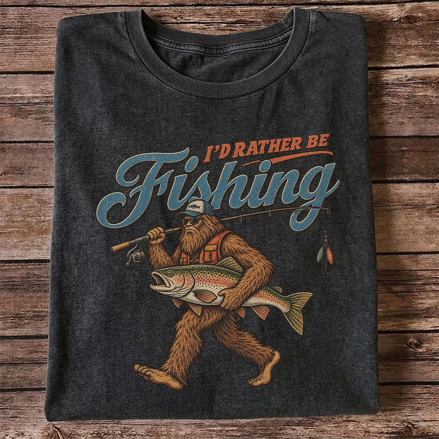 I'd Rather Be Fishing Bigfoot Trout Graphic T-Shirt