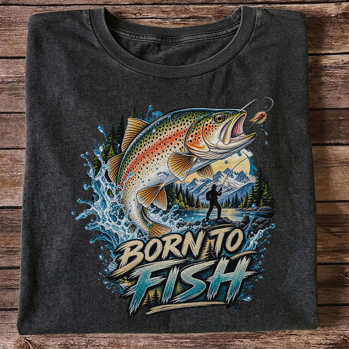 Born to Fish Rainbow Trout Fly Fishing Graphic T-Shirt