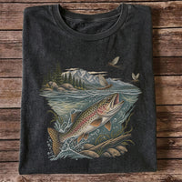 Mountain River Rainbow Trout Fly Fishing Graphic T-Shirt