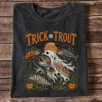 Trick or Trout Halloween T-Shirt Funny Trout Fishing Halloween Tee