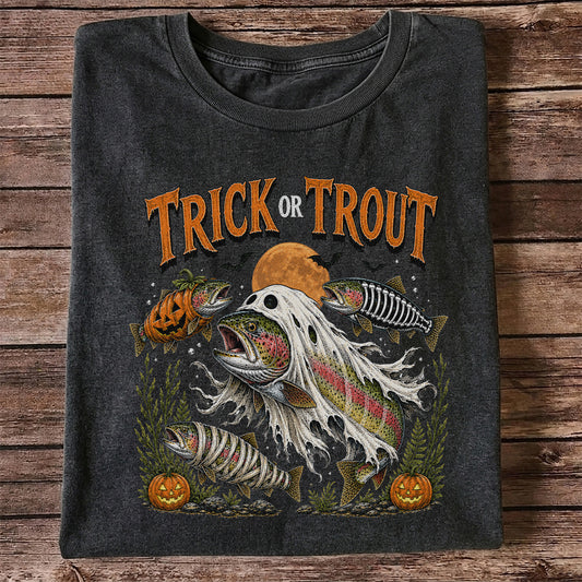 Trick or Trout Halloween T-Shirt Funny Trout Fishing Halloween Tee