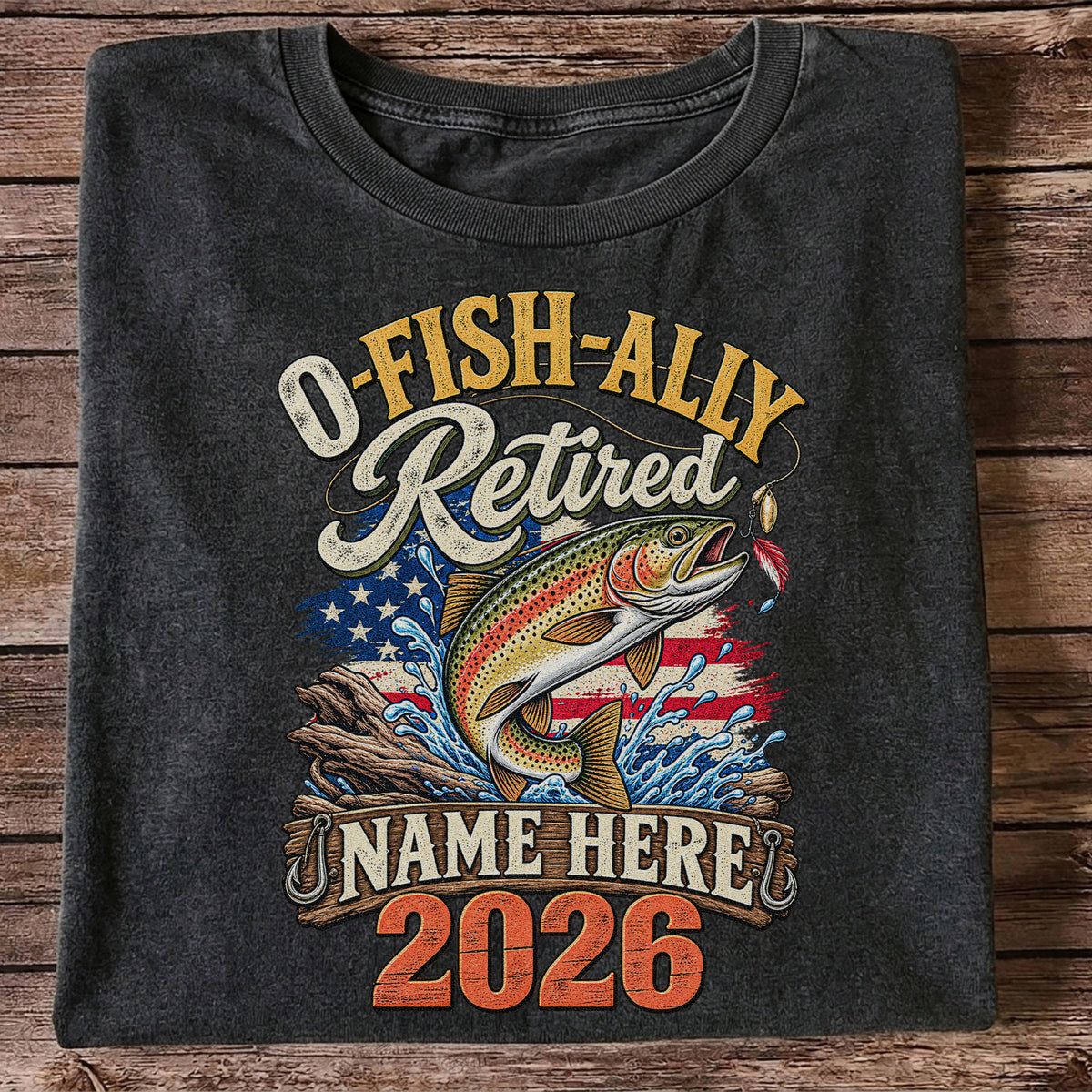 Retired Trout Fishing Patriotic Personalized Graphic T-Shirt