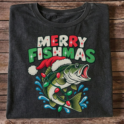 Christmas Bass Wrapped in Lights Graphic T-Shirt