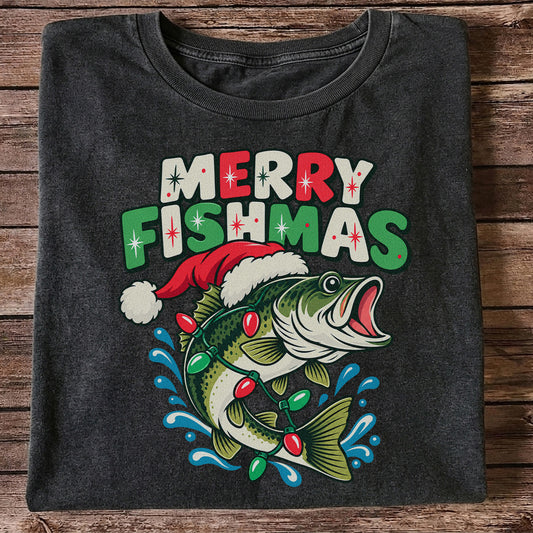 Christmas Bass Wrapped in Lights Graphic T-Shirt