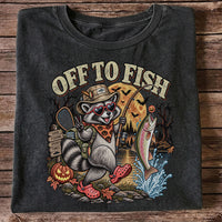 Off to Fish Raccoon and Trout Halloween T-Shirt - Good Fishing Spooky Times