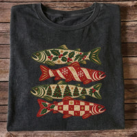 Christmas Trout Holiday Pattern Fishing Graphic T-Shirt