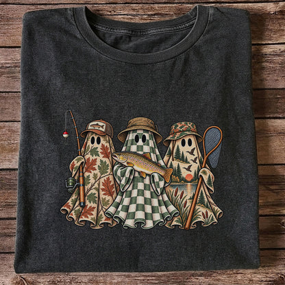Autumn Ghost Trio with Brown Trout Halloween Fishing T-Shirt