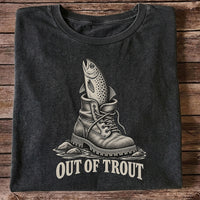 Out of Trout Funny Trout in a Hiking Boot Fishing T-Shirt