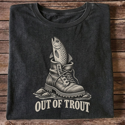 Out of Trout Funny Trout in a Hiking Boot Fishing T-Shirt
