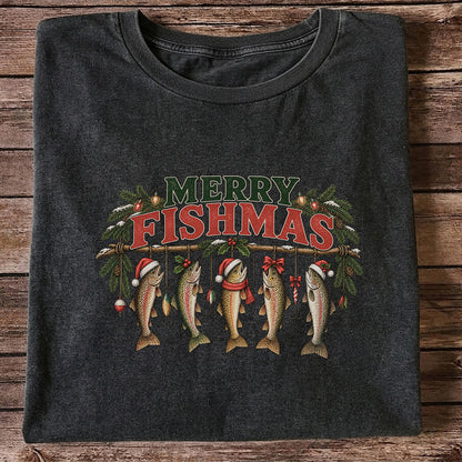 Merry Fishmas Five Christmas Trout Fishing Graphic T-Shirt