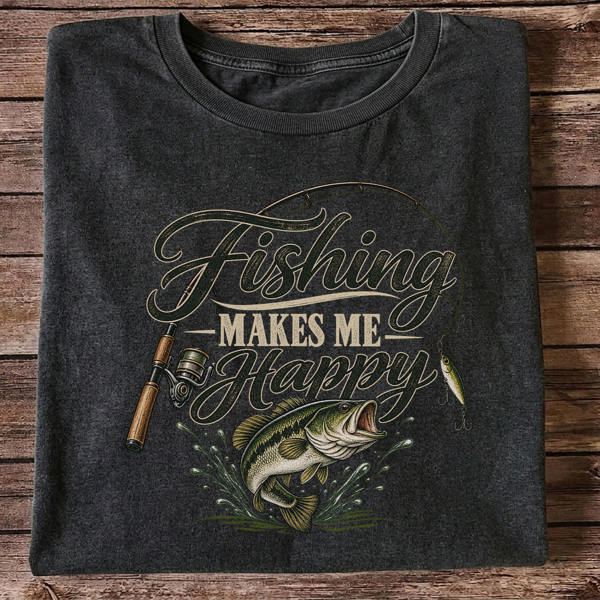 Fishing Makes Me Happy Bass Fishing Graphic T-Shirt