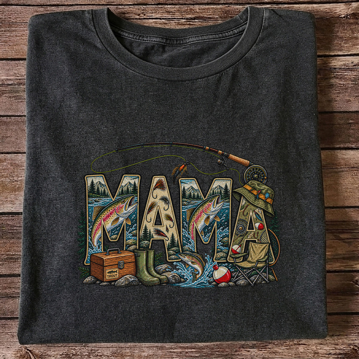 Mama Rainbow Trout Fly Fishing Vintage Graphic T-Shirt