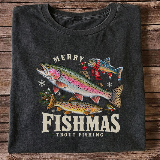 Merry Fishmas Trout Fishing Christmas Graphic T-Shirt