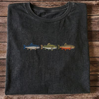 Trout and Bass Trio Minimalist Fishing Graphic T-Shirt
