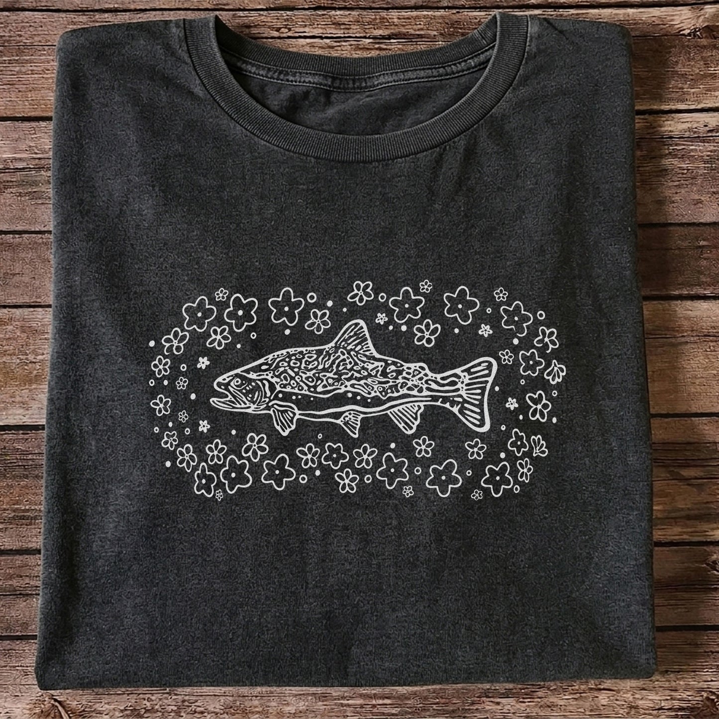 Brown Trout Surrounded by Wildflowers Fishing Graphic T-Shirt