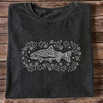 Brown Trout Surrounded by Wildflowers Fishing Graphic T-Shirt