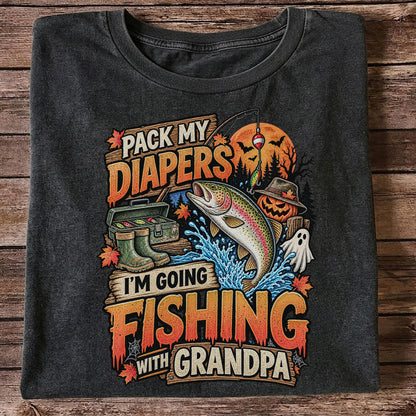 Pack My Diapers I'm Going Fishing With Grandpa Halloween Rainbow Trout T-Shirt
