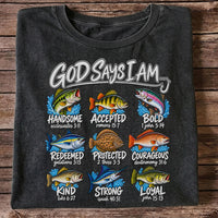 God Says I Am Christian Fish and Bible Verse Fishing Graphic T-Shirt