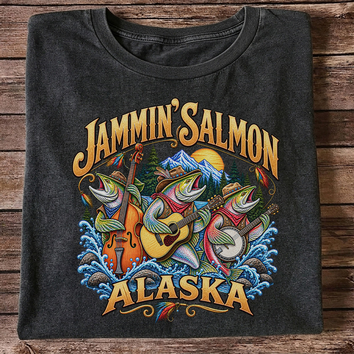 Salmon Music Band Alaska Fishing Graphic T-Shirt