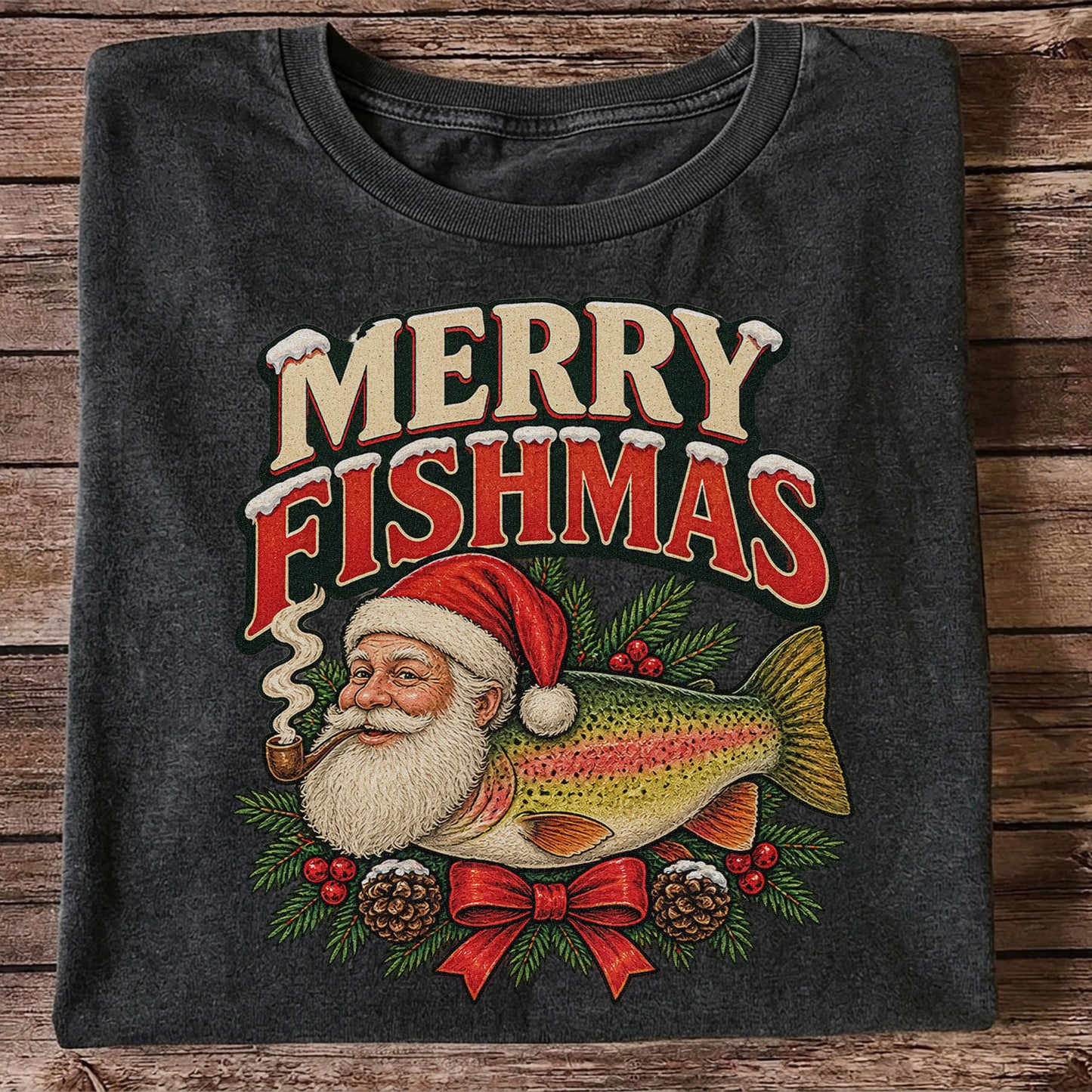 Merry Fishmas Santa Rainbow Trout Christmas Fishing T-Shirt