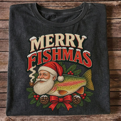 Merry Fishmas Santa Rainbow Trout Christmas Fishing T-Shirt