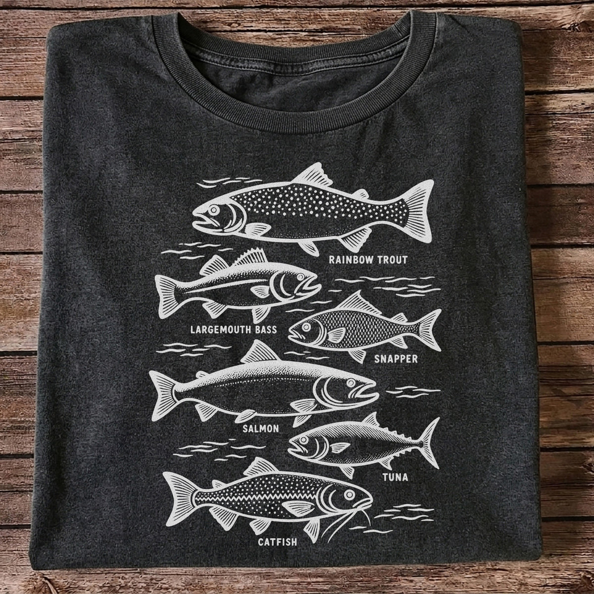 Rainbow Trout, Largemouth Bass, Snapper, Salmon, Tuna and Catfish Fishing Graphic T-Shirt