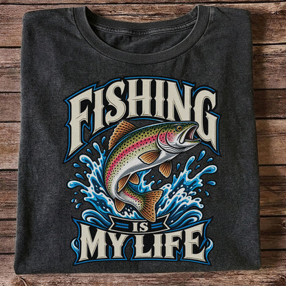 Fishing Is My Life Jumping Rainbow Trout Graphic T-Shirt