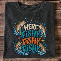 Here Fishy Fishy Fishy Rainbow Trout Funny Fly Fishing T-Shirt
