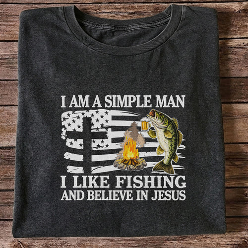 I Am a Simple Man Fishing Bass and Faith Graphic T-Shirt
