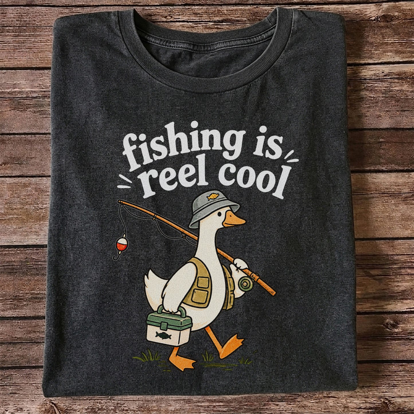 Fishing Is Reel Cool Duck Angler Funny Fishing T-Shirt
