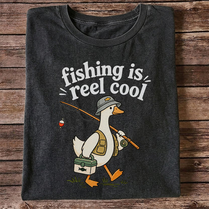 Fishing Is Reel Cool Duck Angler Funny Fishing T-Shirt