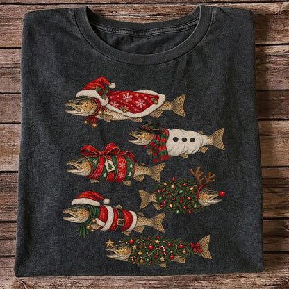 Christmas Trout in Festive Costumes Fishing Graphic T-Shirt