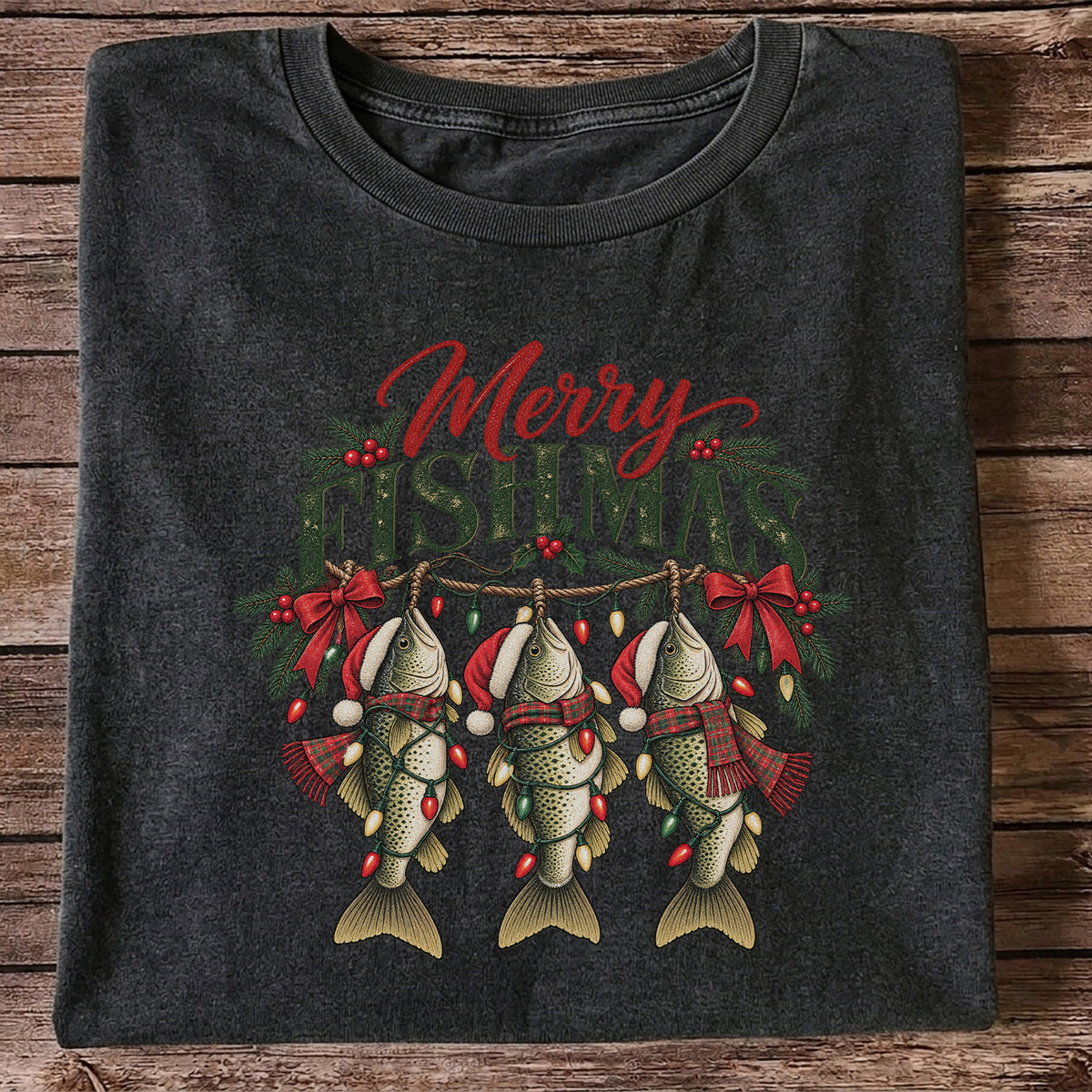 Merry Fishmas Christmas Trout Fishing Graphic T-Shirt