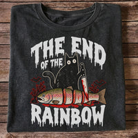 The End of the Rainbow Black Cat and Rainbow Trout Halloween Fishing T-Shirt