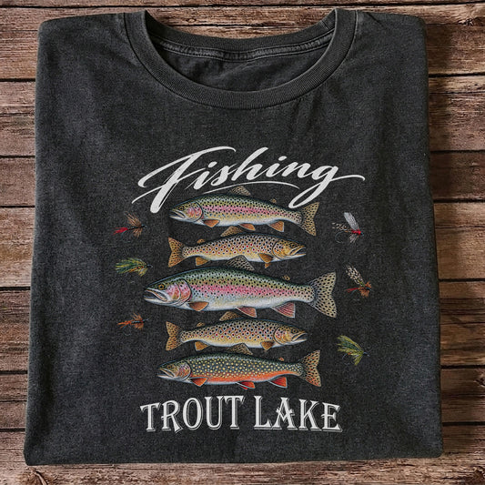 Fishing Trout Lake Vintage Trout and Flies Graphic T-Shirt